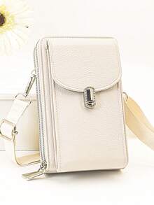 MINGYOU Nueva cartera bandolera, cremallera doble suave, bolso multifuncional de gran capacidad para teléfono, bolso bandolera dulce, lindo y exquisito para mujeres y estudiantes jóvenes, adecuado para compras, citas y regalos - Beis - Ver 2