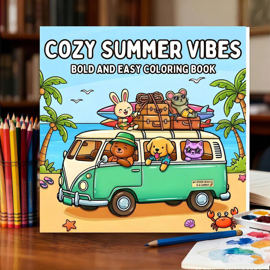 1 Libro de Atmósfera de Verano Cómoda: Libro de Colorear Audaz y Simple Adecuado para Adultos y Niños, con Escenas de Animales Lindos de Verano, Relajante y Calmante, 24 Páginas para Colorear, Experiencia de Coloreado Muy Simple y Cómoda, Adecuado para Amigos, Parejas y Familia, Adecuado para Fiestas, Halloween y Otras Festividades. Opción de Regalo Perfecta, Suministros de Pintura y Aprendizaje.