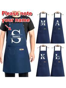 Delantal Personalizable con Nombre - Ropa de Trabajo de Cocina Neutra, Duradera y Cómoda, Fácil de Cuidar, Diseño Práctico con Bolsillos y Correas Ajustables, Adecuado para Entusiastas de la Cocina - Multicolor - Ver 1