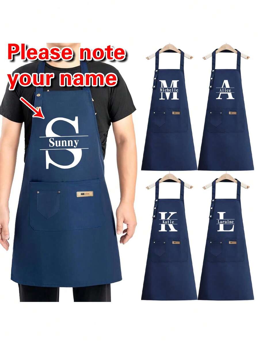 Delantal Personalizable con Nombre - Ropa de Trabajo de Cocina Neutra, Duradera y Cómoda, Fácil de Cuidar, Diseño Práctico con Bolsillos y Correas Ajustables, Adecuado para Entusiastas de la Cocina - Multicolor - Ver 1