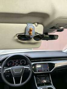 棕色 3D 卡通熊皮革汽車遮陽板夾持器，適用於時尚眼鏡、近視眼鏡、票券與卡片 - 背影小熊 - 查看 9
