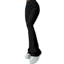 Leggings casuales populares de canalé, corte ajustado y sencillo, pantalones de moda de cintura alta en color sólido. - Plateado - Ver 4