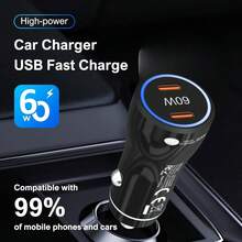 60W USB C Car Charger – Dual Port PD 30W + 30W High-Speed Fast Charging Adapter, Ultra-Compact And Durable USB C Car Charger Compatible With IPhone And More – Black - Car Charger - View 3