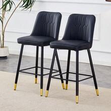Set Of 2 Bar Stools / 100 Cm High. Stylish Bar Stools / Black PU Leather And Comfortable Footrest / Available In Several Colors / 120 Kg Load Capacity / For Restaurants, Bars And Living Rooms - 黑色 - 查看 3