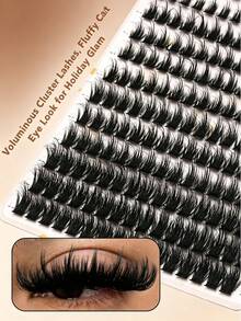 D-Curl 100D Spike Evil Lash Clusters 208 قطعة، رموش عنقودية مانجا ناعمة وكثيفة بحجم درامي، إضافات رموش DIY طويلة الأمد ومقاومة للماء مناسبة للإطلالات الخارجية والعطلات الصيفية - D - مشاهدة 3