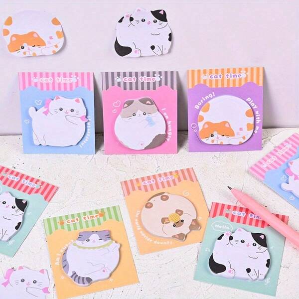 180 Piezas 6 Paquetes Notas Adhesivas de Gatos de Dibujos Animados Lindos e Irregulares, Bloc de Notas Decorativas Kawaii Divertidas para Diario y Decoración DIY, Notas de Recordatorio Útiles para Estudiantes, Oficina y Organización del Hogar, Papelería Temática Esencial para el Estudio