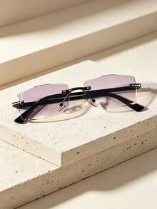 1 par de gafas rectangulares sin montura de metal para hombres, adecuadas para la vuelta a la escuela y la decoración de atuendos diarios - Multicolor - Ver 2
