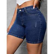 Plus Size Denim Shorts - Blue - View 5