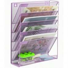 Five-Tier Wall-Mounted Metal File Rack/Storage Rack For Newspapers And Magazines, Office Supplies, Bookends, And Document Holders. - Purple - View 2