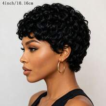 Black Curly Wig Pixie Cut Wig Human Hair Wigs Women's Short Hair Wig Elegant Design 4 Inches Elastic Mesh Cap Suitable For All People - Natural Black - View 5
