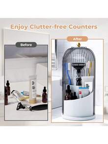 1pc Vanity Essential, Toothbrush Holder, Makeup Countertop Organizer, Shower And Sink Storage, Non-Slip Base Toothpaste And Makeup Brush Storage Tray, Travel Storage 360° Rotating Dust-Proof Bathroom Countertop Organizer, Premium ABS Plastic Material Home Bathroom Storage Tray, Fashionable And Practical Daily Bathroom Countertop - Grey - View 7