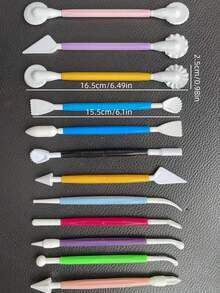 12Pcs/8pcs /4pcs Pottery Clay Tool Kit, Polymer Sculpting Carving Set With Texture Embossing Roller, Ideal For Baking Modeling Crafts - Multicolor - View 3