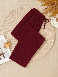 Pantalones cómodos de punto de unicolor para el hogar, otoño e invierno para mujer - Burdeos - Ver 1