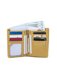 MIYIN Women's Vintage Design Snap Button Short Wallet Minimalist Style Zipper Short Leather Purse With Wrist Strap - Yellow - View 4