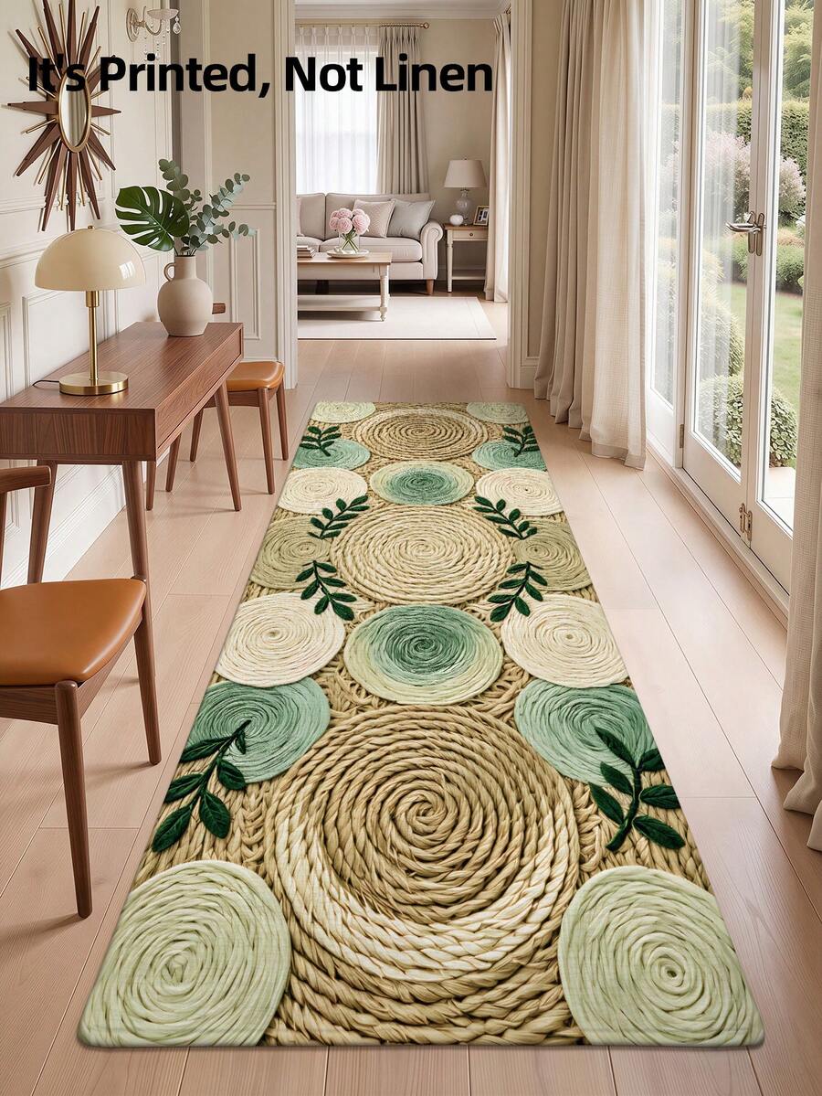 DAJIANG 1 buah Karpet Anyaman 3D Berbentuk Garis Panjang, Motif Daun, Cocok untuk Kamar Mandi, Dapur, Luar Ruangan, Lorong, Kamar Tidur, Ruang Tamu, Dapat Dicuci dengan Mesin, Mudah Dibersihkan, Keset Anti Selip untuk Pintu Masuk, Aksesori Karpet Dekorasi Kamar Tidur