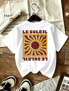 客製化極簡法式太陽圖案 T-shirt，可送給好友/家人/妻子/男友/女友，白色 - 白色 - 查看 4