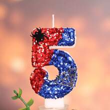 1pc Digital Birthday Candle With Blue & Red Spider Outline, 0-9 Creative New Handmade Candle For 1st Birthday Party Theme Cake Decoration, Atmospheric Birthday Number Candle - View 3