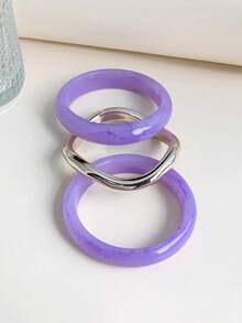 LADYCOCO Set Of 3 Vintage Thick Acrylic Resin Bracelets With Gold Wavy Asymmetrical Bangles For Women, Party And Daily Wear - Multicolor - View 5