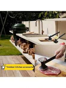 1件裝雙面重型肉鎚，人體工學廚房工具，適用於肉類嫩化、BBQ、戶外燒烤與烹飪、露營裝備，耐用廚房工具，牛排鎚、肉類嫩化器、肉鎚、肉壓碎器、油刷，家居裝飾，廚房用品，烹飪用品，廚房配件，居家必需品，女性禮物，廚師禮物 - 彩色 - 查看 10