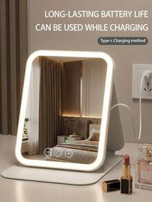 PU LED Makeup Mirror, Foldable Desktop Makeup Mirror With Light, 3 Lighting Modes Infinite Touch Dimming Makeup Mirror, Desktop Mirror, USB Rechargeable Makeup Mirror, Durable PU Leather Travel Makeup Mirror, Student Dorm Office Desktop Portable Makeup Mirror, Birthday Graduation Gift Home Decor - Multicolor - View 13