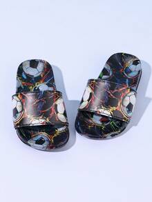 1 Pair Boys' Comfortable Fashion Casual Lightweight Football Outdoor Indoor Beach Soft Sole Foot Protection Slippers, Spring/Summer - Black - View 5