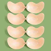 4/2pcs Invisible Adhesive Bras + 10pcs Floral Nipple Covers, Strapless Silicone Bra Pasties, Suitable For Dresses, Lingerie, Reusable, Skin Color & Black Available - Multicolor - View 32