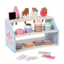 1 Set Kids Wooden Ice Cream Shop Pretend Play Toy, Realistic Ice Cream Dessert Cake Store Role Play Set - 彩色 - 查看 7