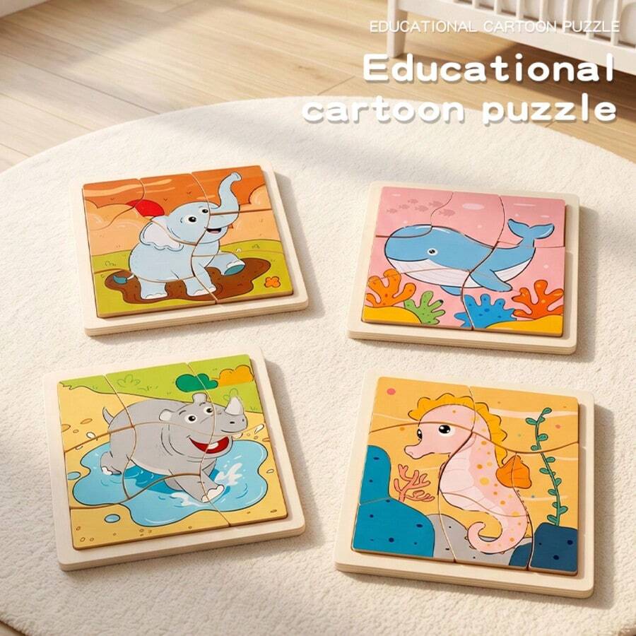 Children's Wooden Early Education Creative 3D Puzzle Board Ocean Animal Assembly Blocks Educational Fun Toy