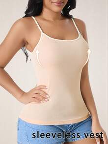 CELILIN Minimalist Contrast Color Spaghetti Strap Tank Top, Korean Style Contrast Ribbed Camisole, Slim Fit Flattering Versatile Inner Layer Top - Apricot - View 4