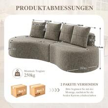 Linen Sofa With 4 Cushions, High Density Foam Filling And Springs, Drink Holder & Side Pockets – - Khaki 4 Seat - View 5