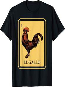 Mexican Rooster Bingo Game Traditional Rooster T-Shirt - Black - View 1