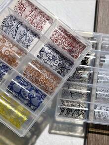 10 Gulungan Stiker Foil Transfer Kuku Renda Vintage Elegan Hitam Putih Renda Menawan Tekstur Jala Bunga Stiker Kertas Berbintang Pola Garis Tidak Beraturan Dekorasi Seni Kuku - MultiWarna - View 6