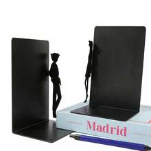 Urban Fashion Figure Silhouette Iron Art Book Stand | Black Metal Desktop Book Storage Stand Anti Slip Book Stand | Modern Simple Art Decorative Bookshelf Organizer Suitable For Students/Office/Study/Library | High End Office Desk Storage Book Stand. - Black - View 11