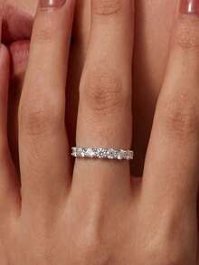 1 pieza Anillo fino de plata de ley S925 con diseño de cielo estrellado, anillo minimalista de estilo Ins para mujer con brillo transparente, joyería de moda de alta gama con estética fría versátil para ir al trabajo, fiestas y ambiente, regalo exquisito y delicado de nicho - de perforación - Ver 3