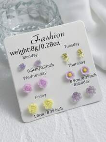 6 Paar sortierte Blumen-Ohrstecker Set für Frauen, geeignet für den täglichen Gebrauch und Pendeln, Schmuckgeschenk für Freunde - Verschiedenfarbig - Übersicht 5