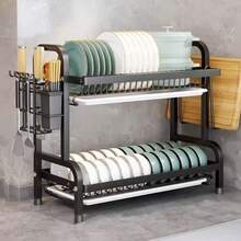 Estante de secado de platos, 2 niveles que ahorra espacio para mostrador de cocina, organizadores de cocina de metal y estante de almacenamiento, escurridor de platos de gran capacidad - 2 niveles - Ver 1