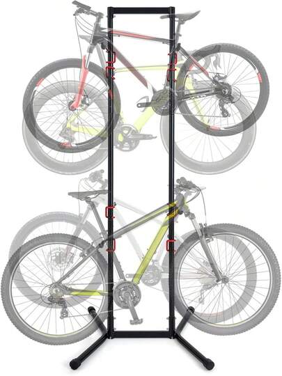 4 Bike Storage Rack, Indoor Freestanding Bike Rack For Garage, 8 Adjustable Arms, Save Space, Floor Vertical Bike Stand For Road, Mountain & Hybrid Bicycle Organizer, 198 LBS Capacity, Black