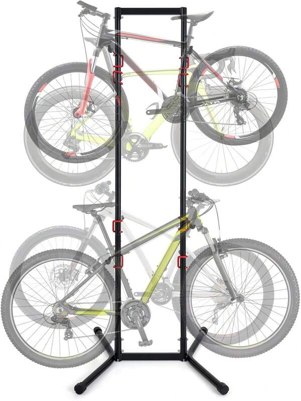 4 Bike Storage Rack, Indoor Freestanding Bike Rack For Garage, 8 Adjustable Arms, Save Space, Floor Vertical Bike Stand For Road, Mountain & Hybrid Bicycle Organizer, 198 LBS Capacity, Black