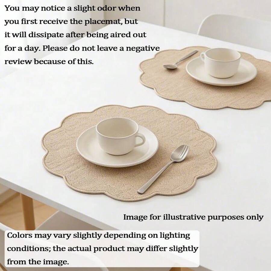 2/4/6pcs Wavy Edge Round Placemats, Cloud Embroidered Round Placemats, Rustic Hemp Cloth Placemats Set, Natural Farmhouse Style Table Mats, Heat Insulation - Multicolor - View 1