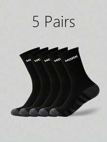 Commuter & Outdoor Dual-Use Letter Mid-Calf Socks, Colorblock Durable Foot Protection Structure, Minimalist WORK Print Accent, Soft High Elasticity Without Tightness, Breathable Moisture-Wicking Non-Stuffy, Suitable For Hiking, Daily Work, Short-Distance Sports - Multicolor - View 10