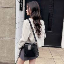 SC252 Vintage Solid Color Crossbody Shoulder Bag, With 2 Straps, Crossbody/Shoulder Carry, Adjustable And Detachable - Black - View 10