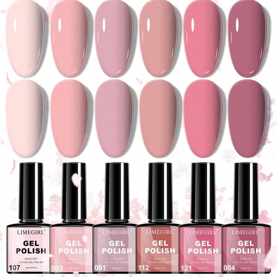 LIMEGIRL Gel Nail Polish Set - 6 Colors Nude Pink Gel Nail Polish Set, Light Neutral Pink Nail Polish, Removable LED Manicure Starter Kit, Popular Manicure DIY Gift - 彩色 - 查看 1