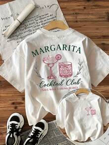 Women's Vintage Cocktail Party T-Shirt - Double-Sided Margarita Print Short Sleeve Top With "Save Water, Drink Margaritas" Crew Neck Casual Wear - 白色 - 查看 12