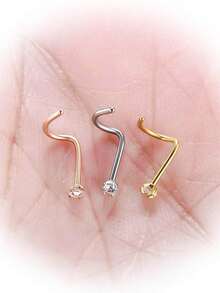 10pcs 316L Hypoallergenic Stainless Steel S-Shaped Nose Studs, 2 Styles (Claw & Bezel) Clear CZ Nose Piercing Jewelry, Women's Daily Wear Nose Rings - 10pcs - View 3