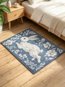 1pc Floral White Rabbit Doormat, Small Rug, Welcome Mat, Carpet, Floor Mat, Outdoor Doormat, Kitchen Rug, Home Decor, Front Door Mat, Bedroom Rug, Outdoor Mat, Home Decor, Area Rug, Garden Rug, Washable Rug - Multicolor - View 3