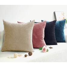 1 Housse De Coussin En Velours Côtelé, Douce Et Doublée De Flanelle, Pour Canapé, Lit Et Salon, 40 X 40 Cm / 55 X 55 Cm - Brun clair - Voir 4