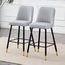Set Of 2 Bar Stools / 100 Cm High. Stylish Bar Stools / Black PU Leather And Comfortable Footrest / Available In Several Colors / 120 Kg Load Capacity / For Restaurants, Bars And Living Rooms - 黑色+淺灰色 - 查看 1