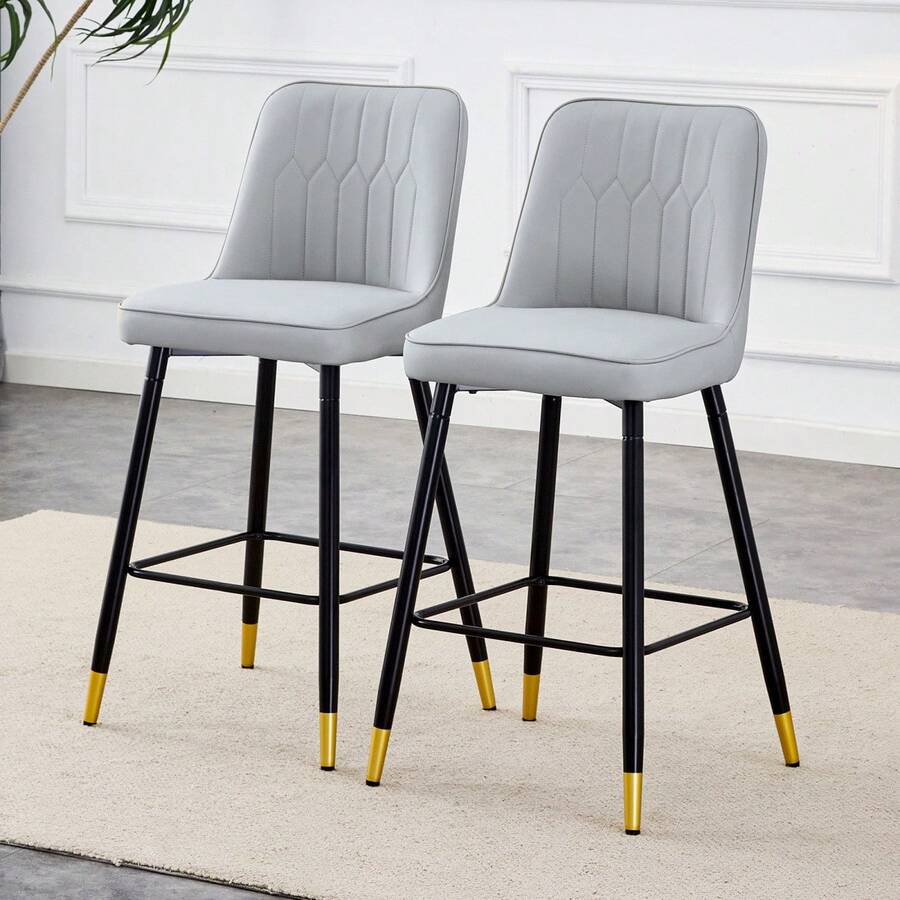 Set Of 2 Bar Stools / 100 Cm High. Stylish Bar Stools / Black PU Leather And Comfortable Footrest / Available In Several Colors / 120 Kg Load Capacity / For Restaurants, Bars And Living Rooms - 黑色+淺灰色 - 查看 1