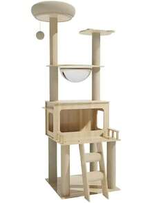MATCHI Torre para Gatos Multi-Nivel con Rascadores – Modelo Hamaca Altura 1.38 (G, Modelo Barandal) - Rojo y blanco - Ver 4