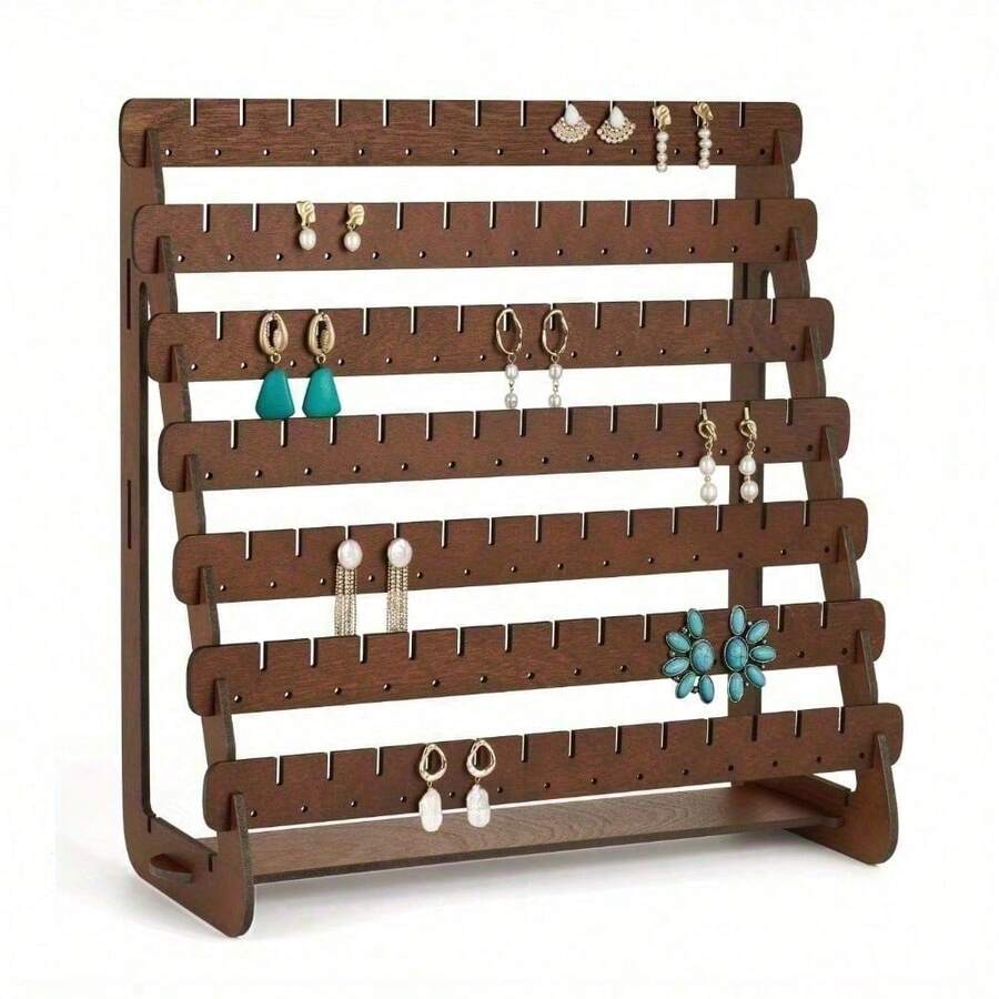 Elegant Vintage Wood Earring Holder Organizer With Removable Trays - Tabletop Display Stand For Studs, Hoops & Dangling Earrings, No Assembly Required, Jewelry Towers - 8-layer Jewelry Rack - View 1